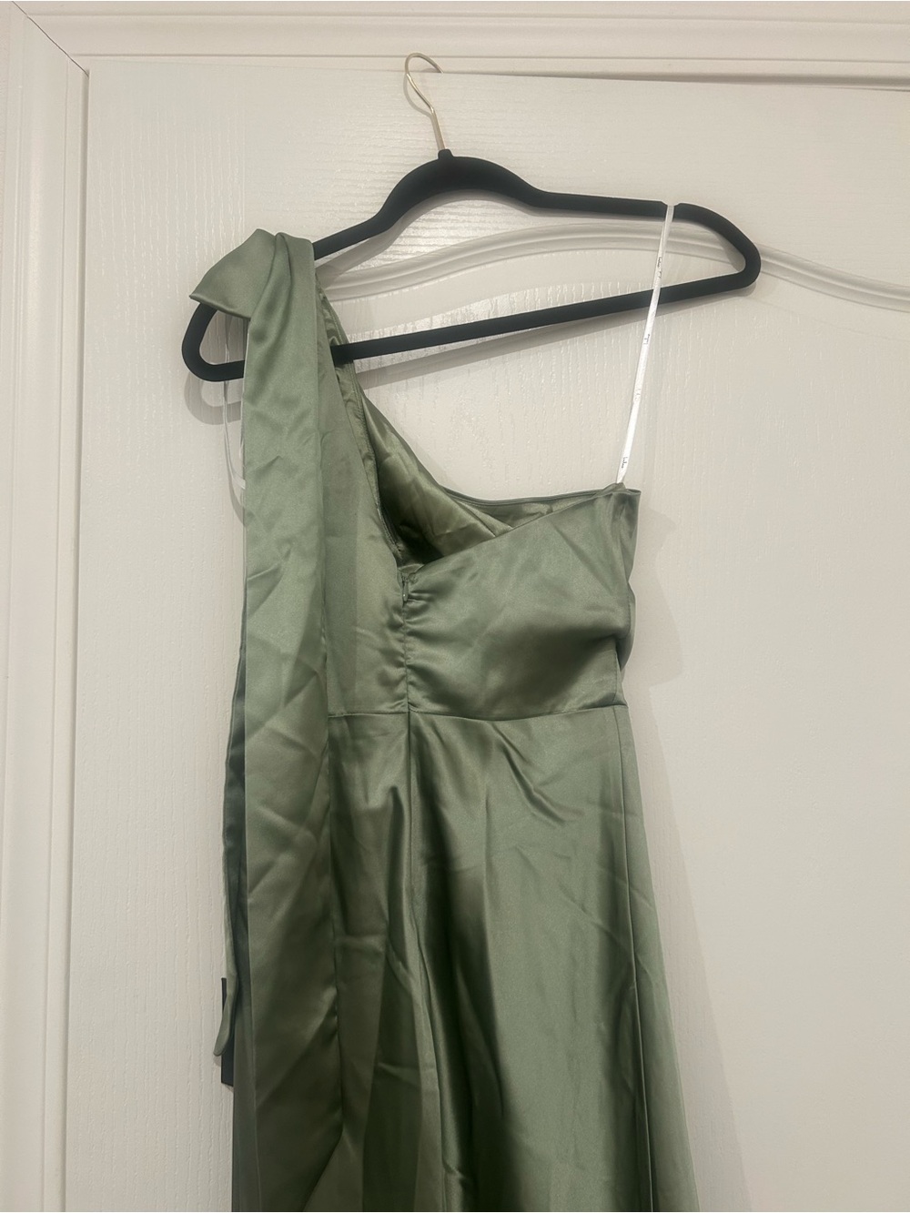 Lulus Lovely Refinement Sage Green Satin Cutout One-Shoulder Maxi Dress Size XS - Picture 7 of 7